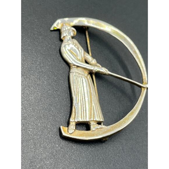 MFA Art Nouveau Reproduction Vintage Lady Golfer Swinging Sterling Silver Brooch - Picture 4 of 9